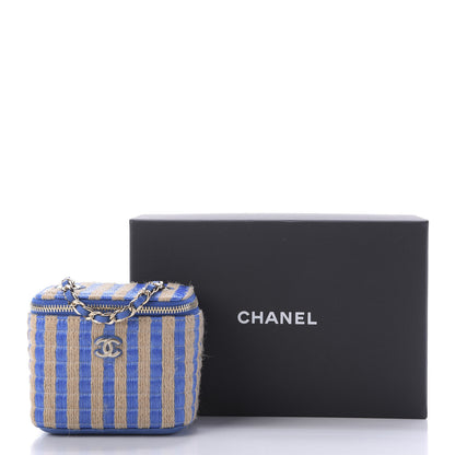 Chanel Raffia Jute Striped Mini Vanity Case With Chain Blue Beige 10 of 10