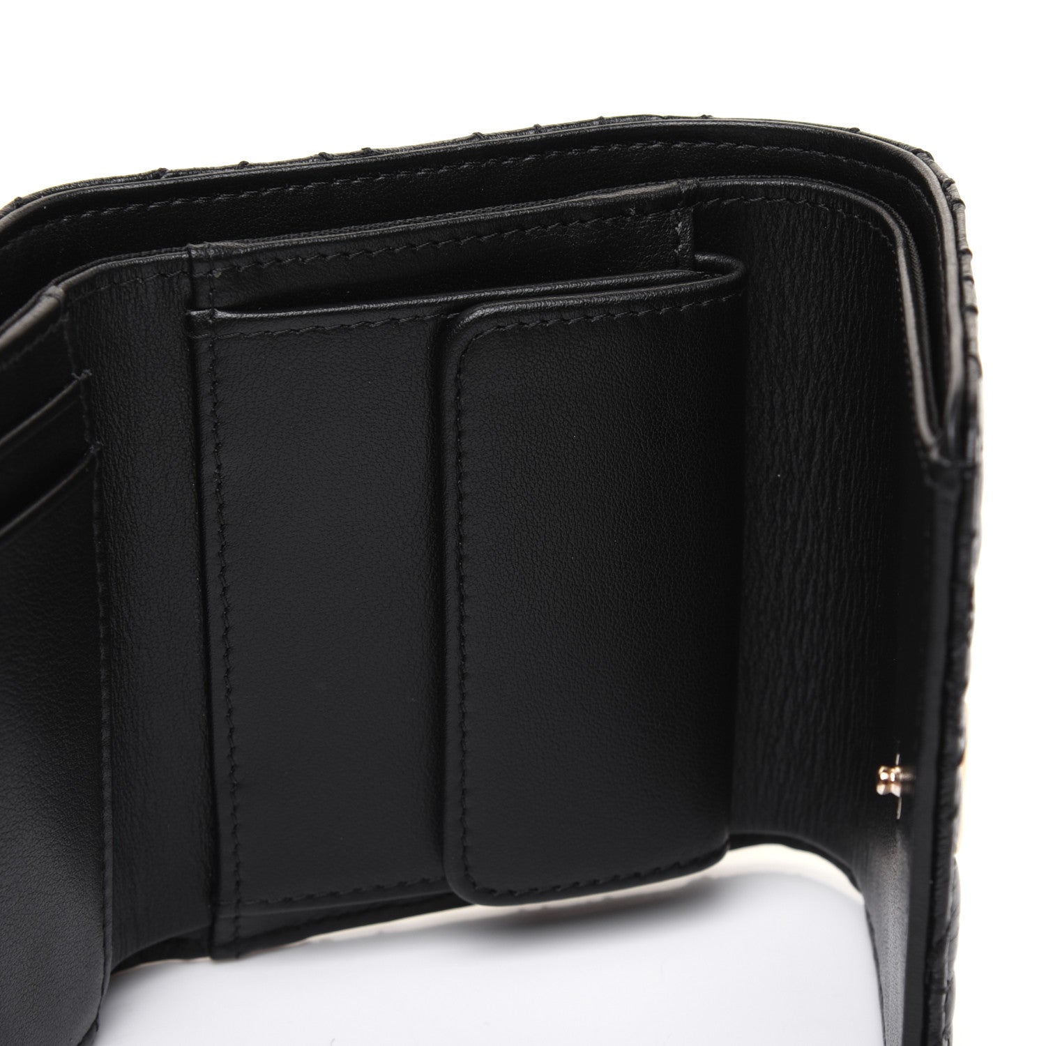 Chanel Lambskin Camellia Embossed Small Double Wallet Black 10 of 13