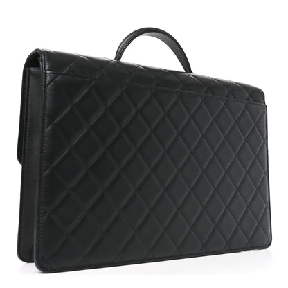 Chanel Lambskin Quilted Briefcase Satchel So Black 3 of 10