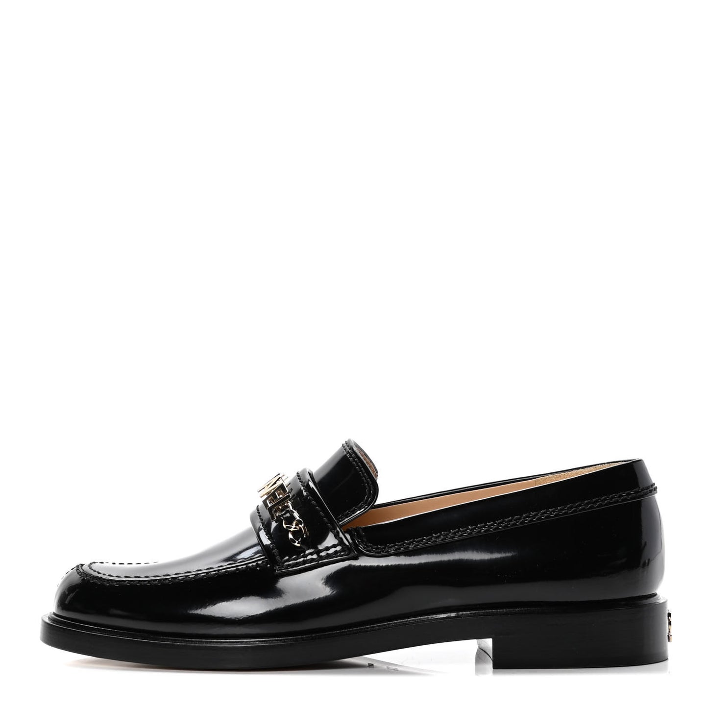 Shiny Calfskin Logo Loafers 38.5 Black