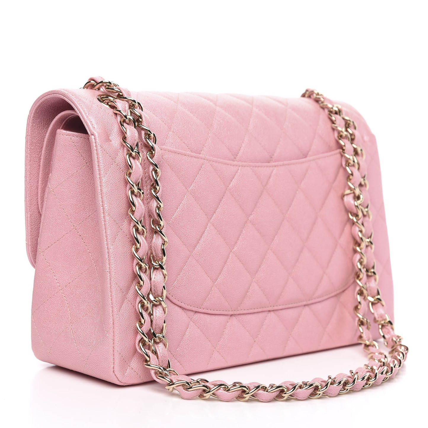 Iridescent Caviar Quilted Jumbo Double Flap Rose Pink