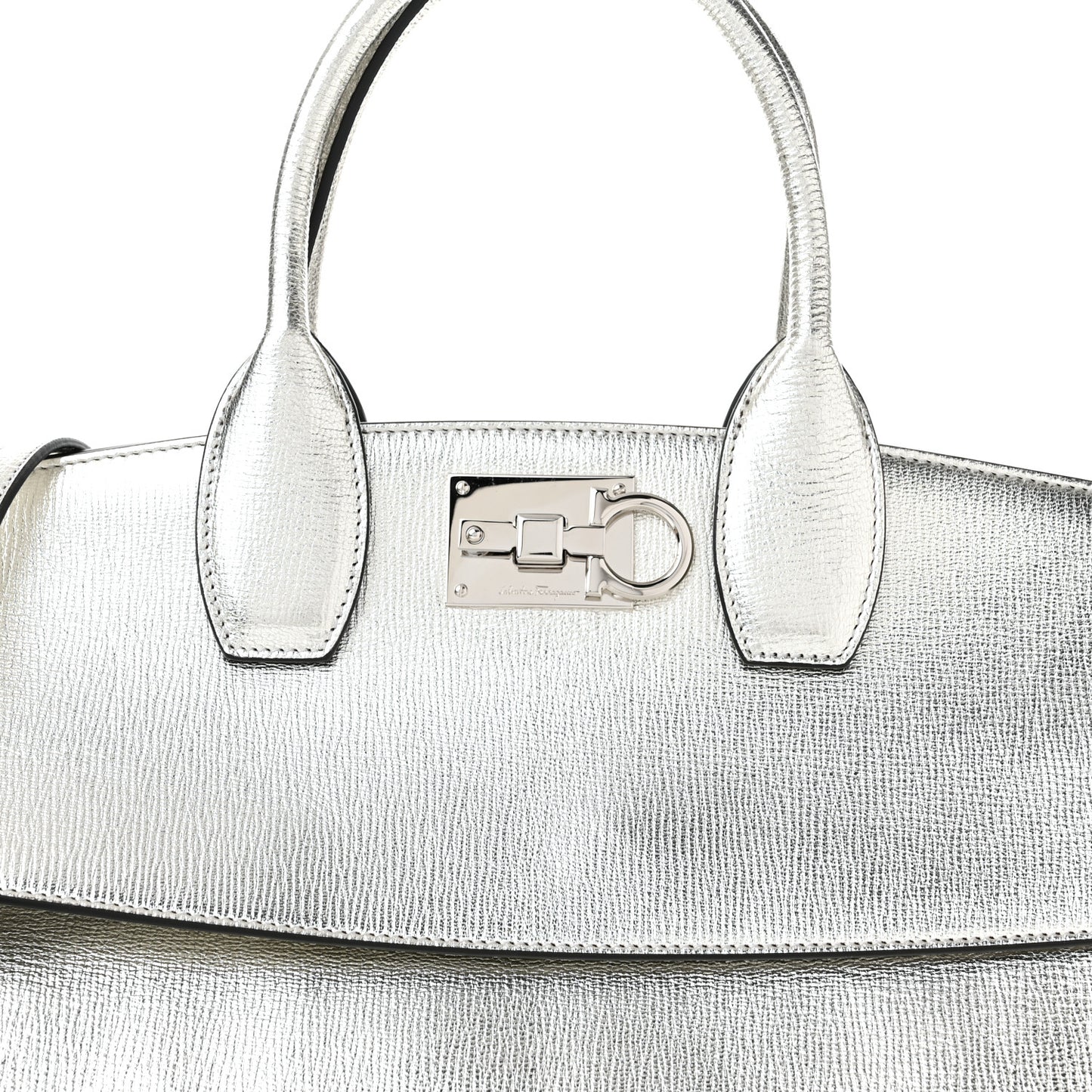 Metallic Hammered Calfskin Studio Top Handle Bag Silver