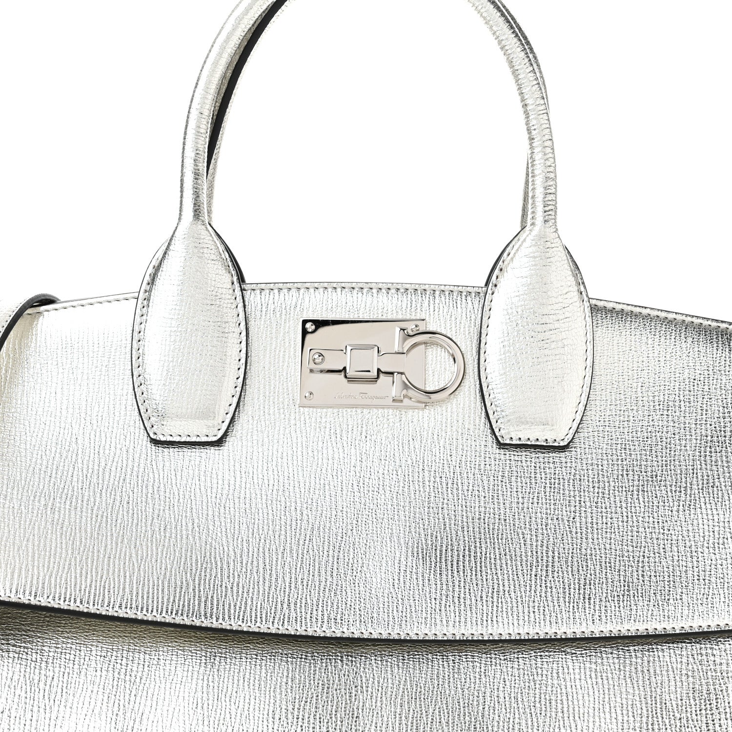 Salvatore Ferragamo Metallic Hammered Calfskin Studio Top Handle Bag Silver 9 of 11