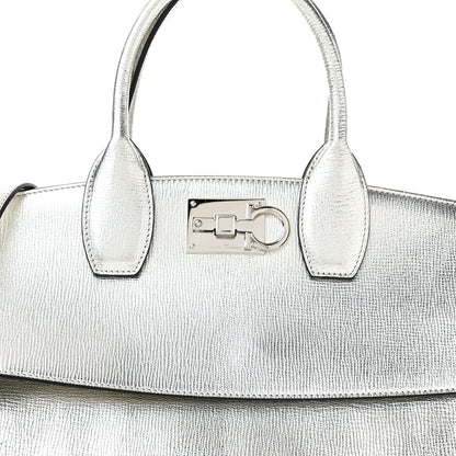 Salvatore Ferragamo Metallic Hammered Calfskin Studio Top Handle Bag Silver 9 of 11