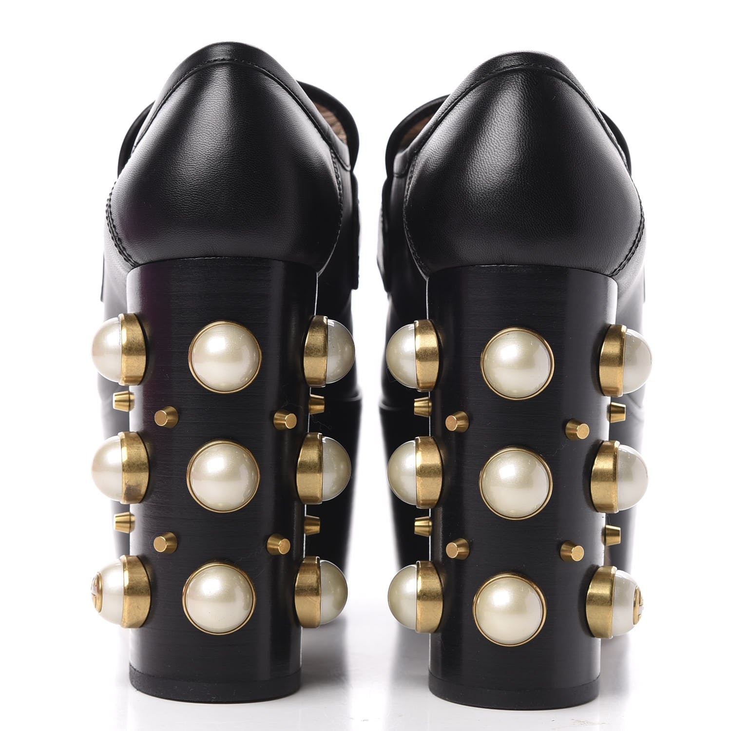 Gucci Malaga Kid Pearl Studded Vegas Platform Loafers 35 Black 7 of 11