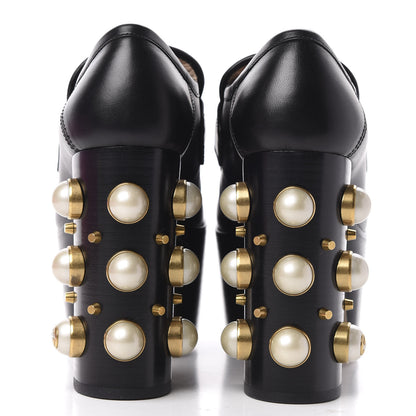 Gucci Malaga Kid Pearl Studded Vegas Platform Loafers 35 Black 7 of 11
