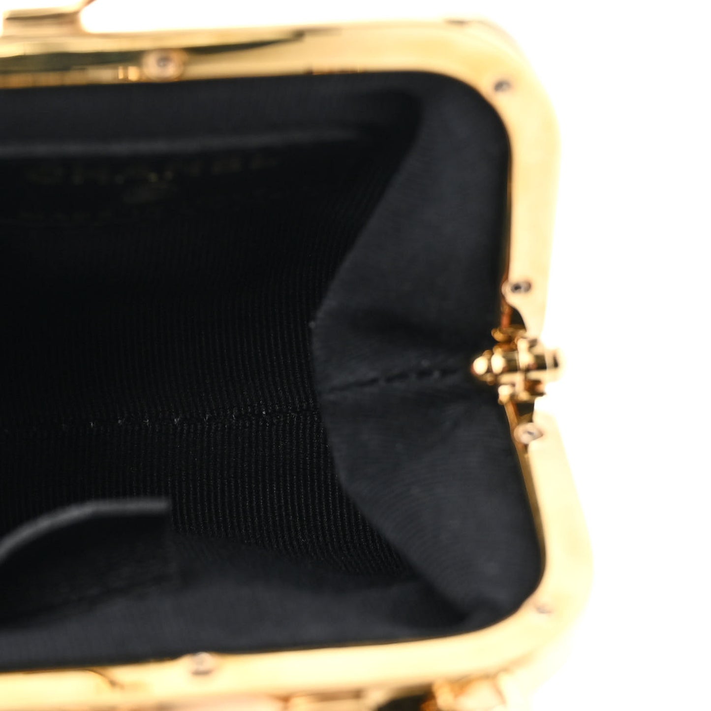 Lambskin Quilted Mini Kiss Lock Clutch With Chain Black
