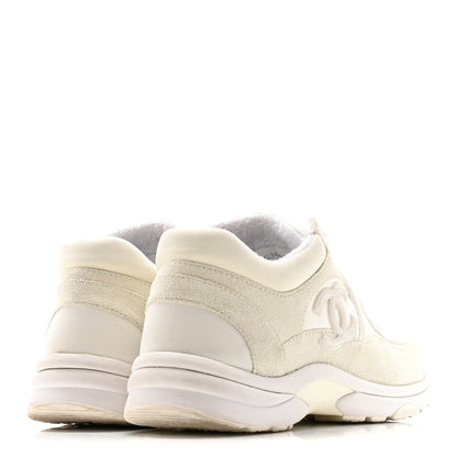 Chanel Suede Calfskin Fabric CC Sneakers 39.5 White 9 of 28