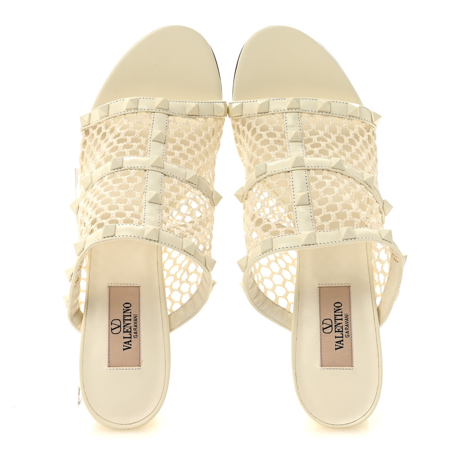 Valentino Garavani Calfskin Mesh Rockstud 60mm Caged Slide Sandals 40 Ivory 2 of 9