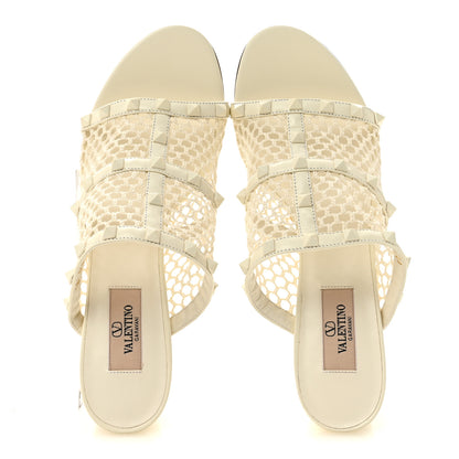 Valentino Garavani Calfskin Mesh Rockstud 60mm Caged Slide Sandals 40 Ivory 2 of 9