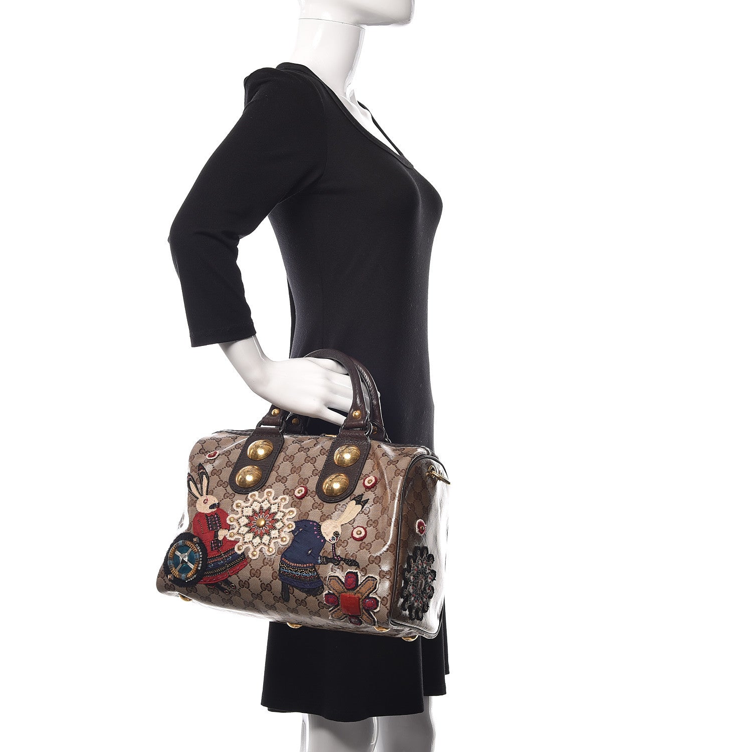 Gucci Crystal Monogram Fable Embroidered Large Babouska Boston Beige 2 of 20