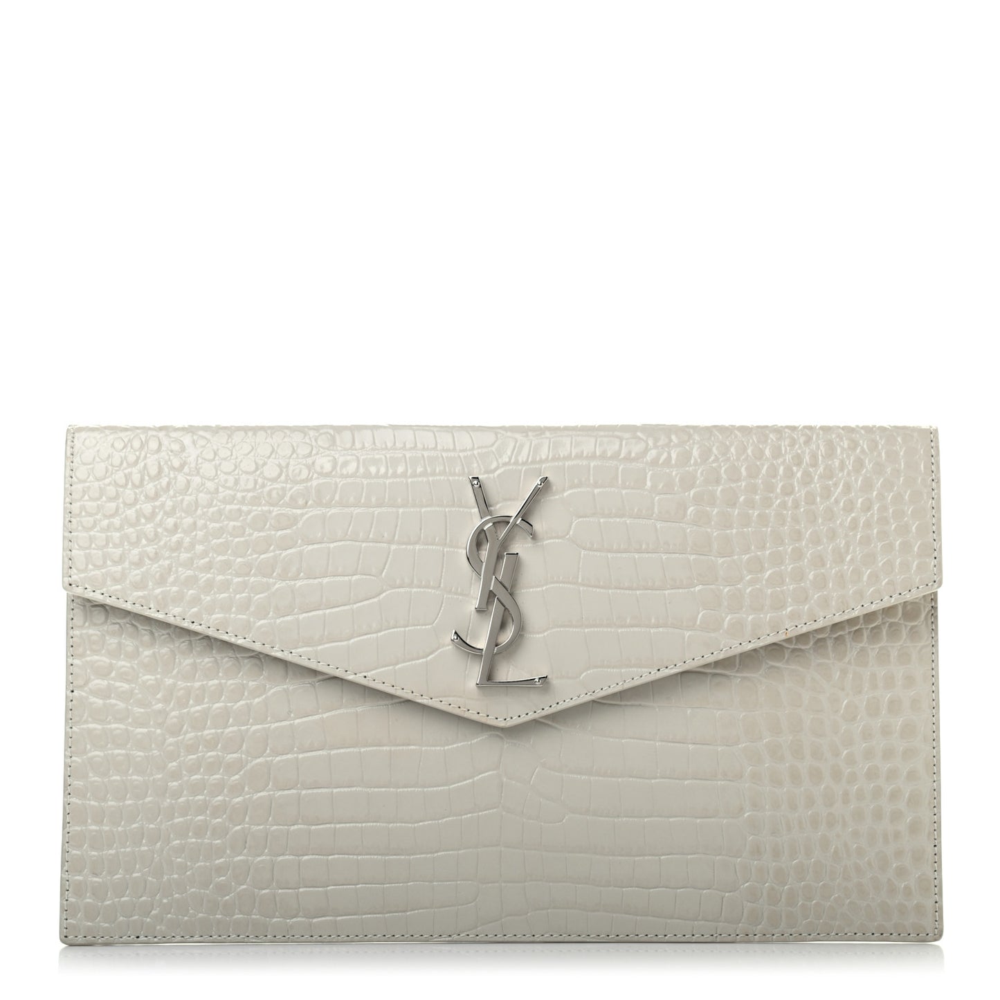 Calfskin Crocodile Embossed Uptown Monogram Pouch Crema Soft