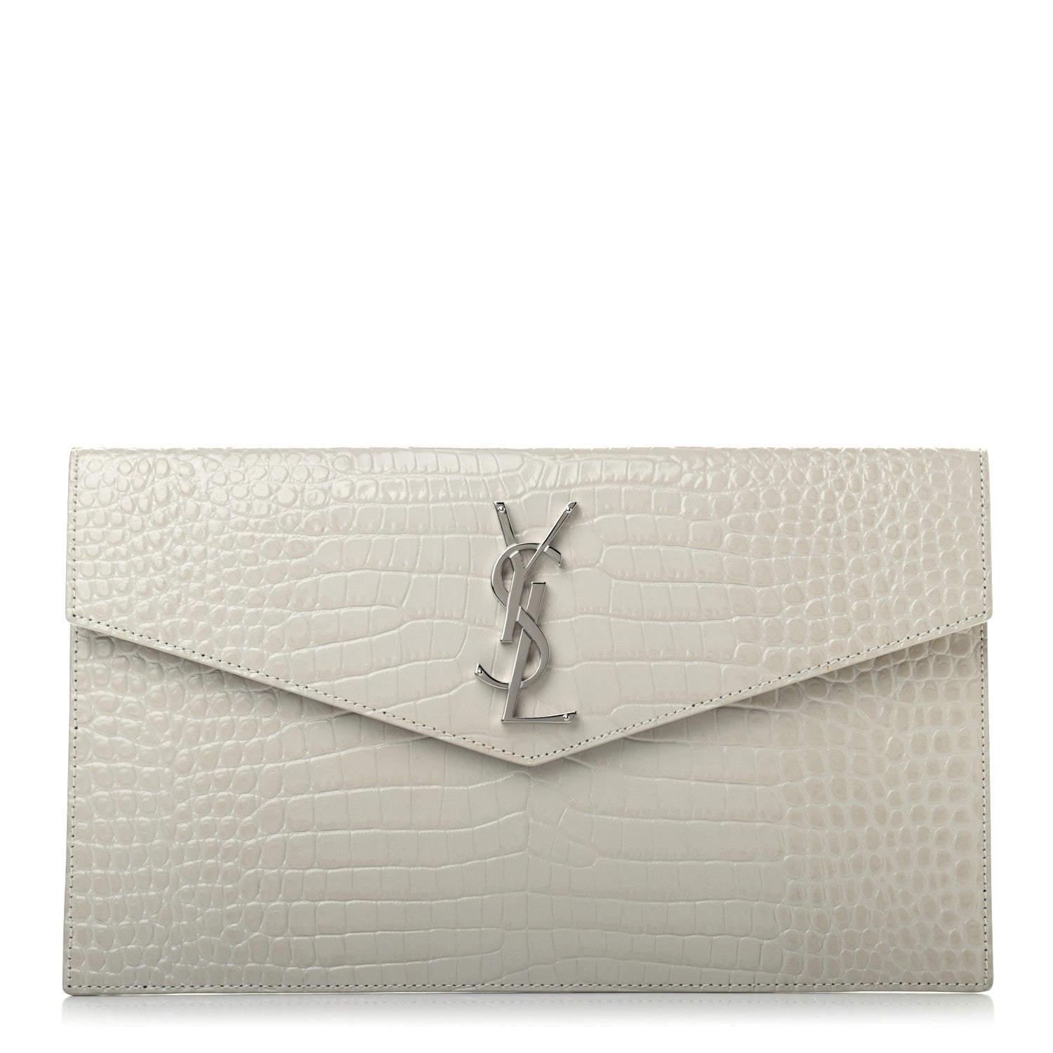 Saint Laurent Calfskin Crocodile Embossed Uptown Monogram Pouch Crema Soft 1 of 6