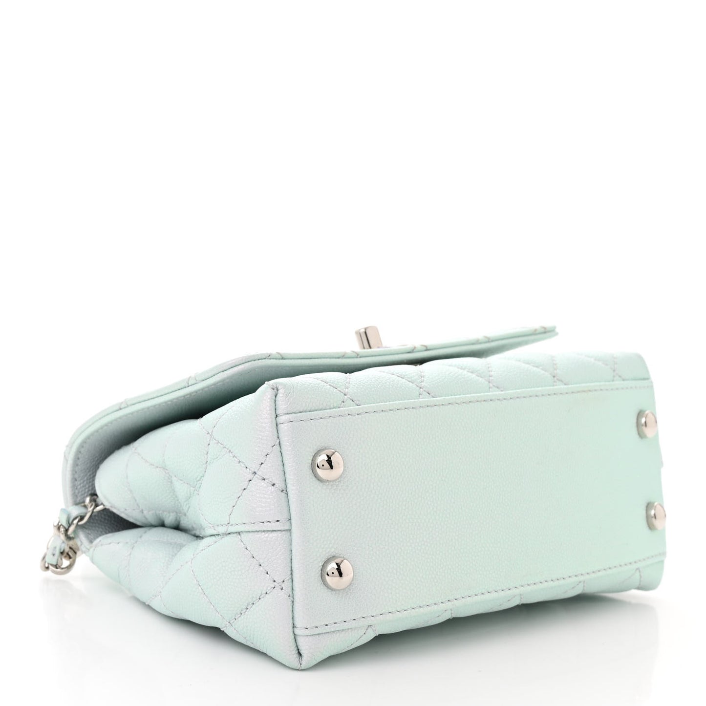 Iridescent Caviar Quilted Extra Mini Coco Handle Flap Light Blue
