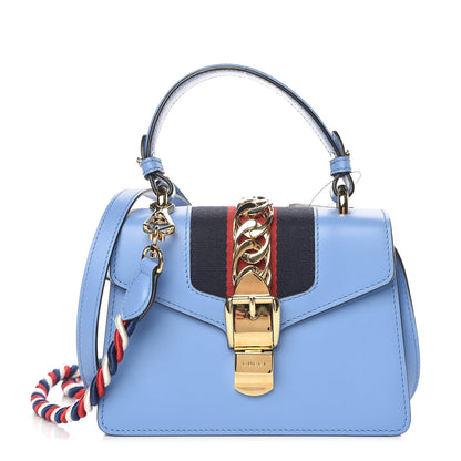 Gucci Vitello Fontanella Web Mini Sylvie Top Handle Bag Clear Sky Blue 1 of 12