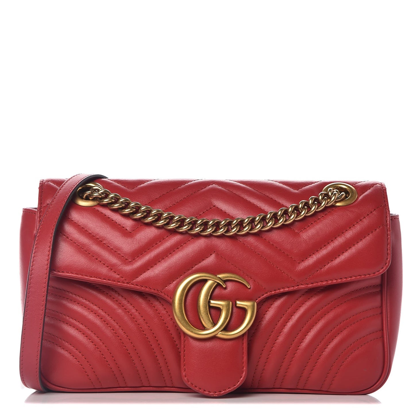 Calfskin Matelasse Small GG Marmont Shoulder Bag Hibiscus Red