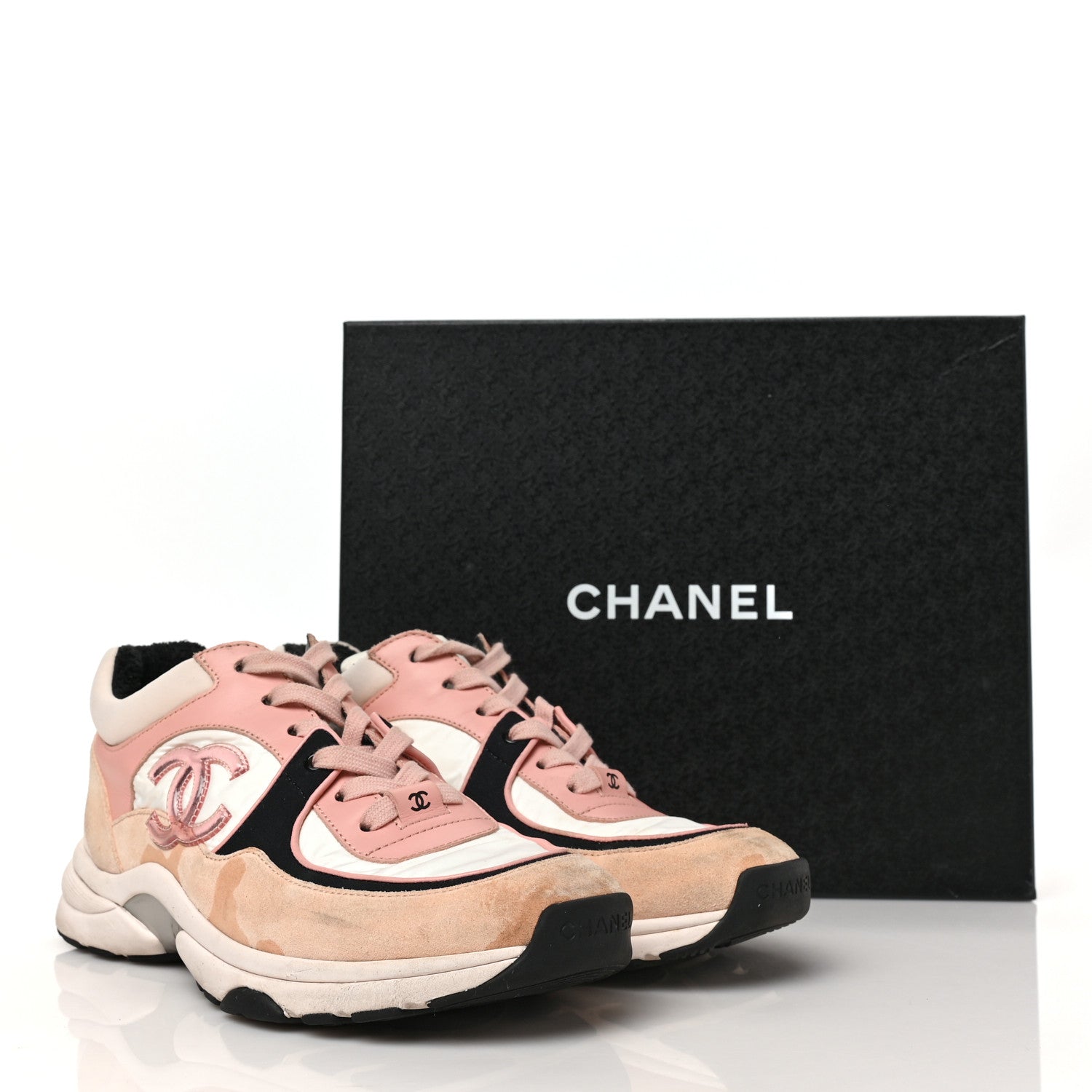 Chanel Nylon Lambskin Suede Calfskin CC Sneakers 38 Pink White Black 8 of 8
