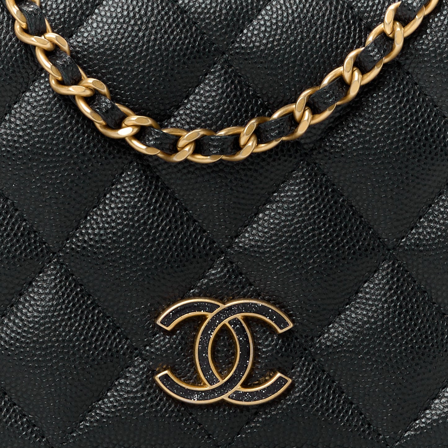 Caviar Quilted Glitter CC Roller Skate Clutch With Chain Black Black