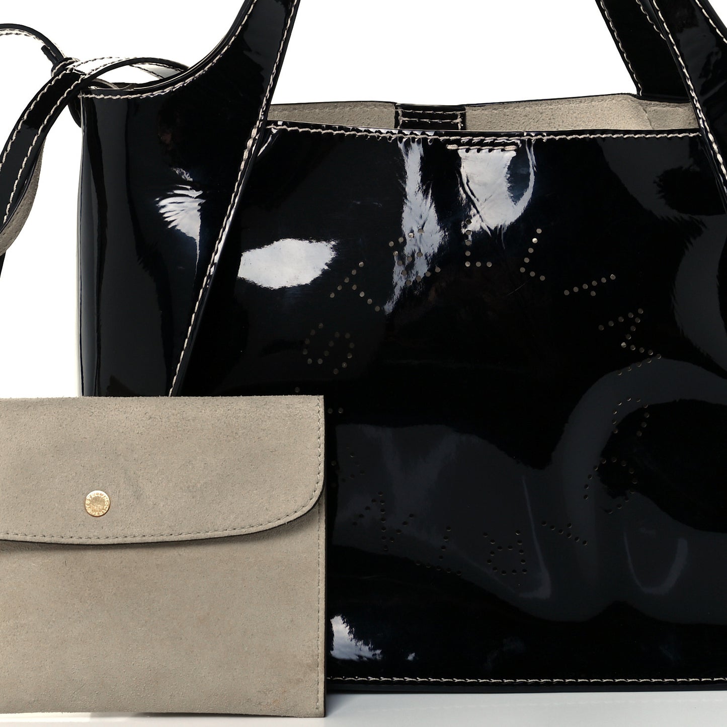 Patent East West Perforated Tote Black