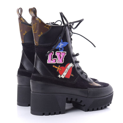 Louis Vuitton Suede Calfskin Monogram LV Black Heart Laureate Platform Desert Boots 36 Black 4 of 8