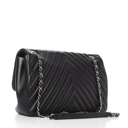 Chanel Lambskin Chevron Quilted Double Stitch Jumbo Single Flap Black 3 of 10