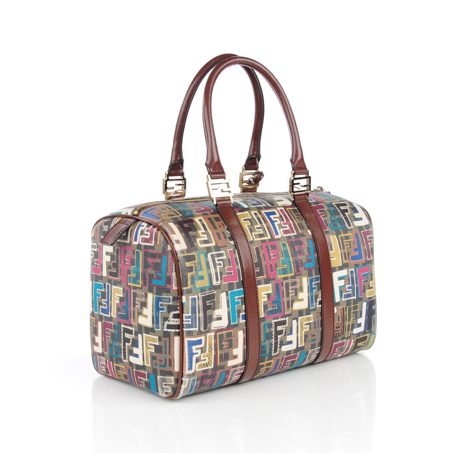 Fendi Zucca Spalmati Vitello FF Multicolor Forever Boston Tobacco Multicolor Marrone 3 of 9