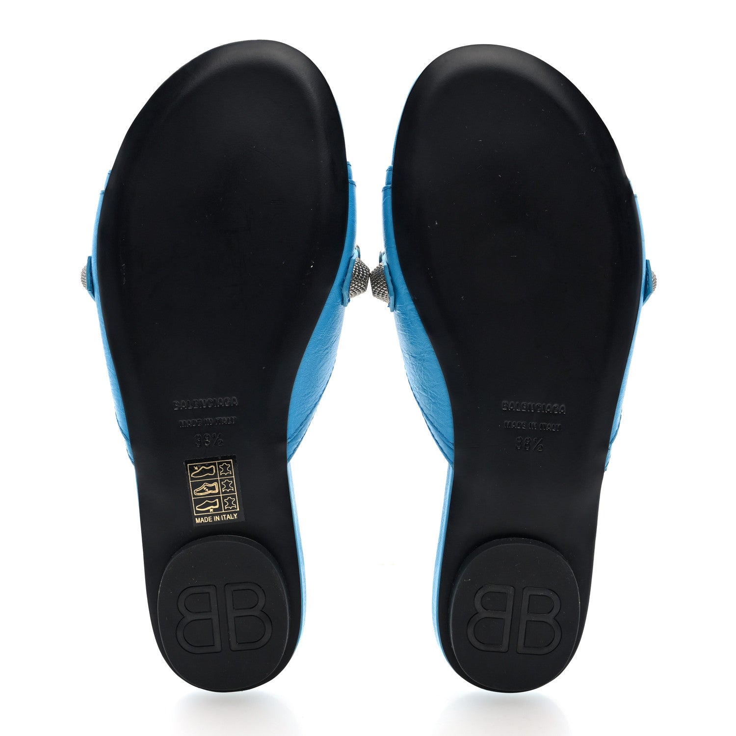 Balenciaga Agneau Arena Cagole Flat Sandals 38.5 Cyan 5 of 9