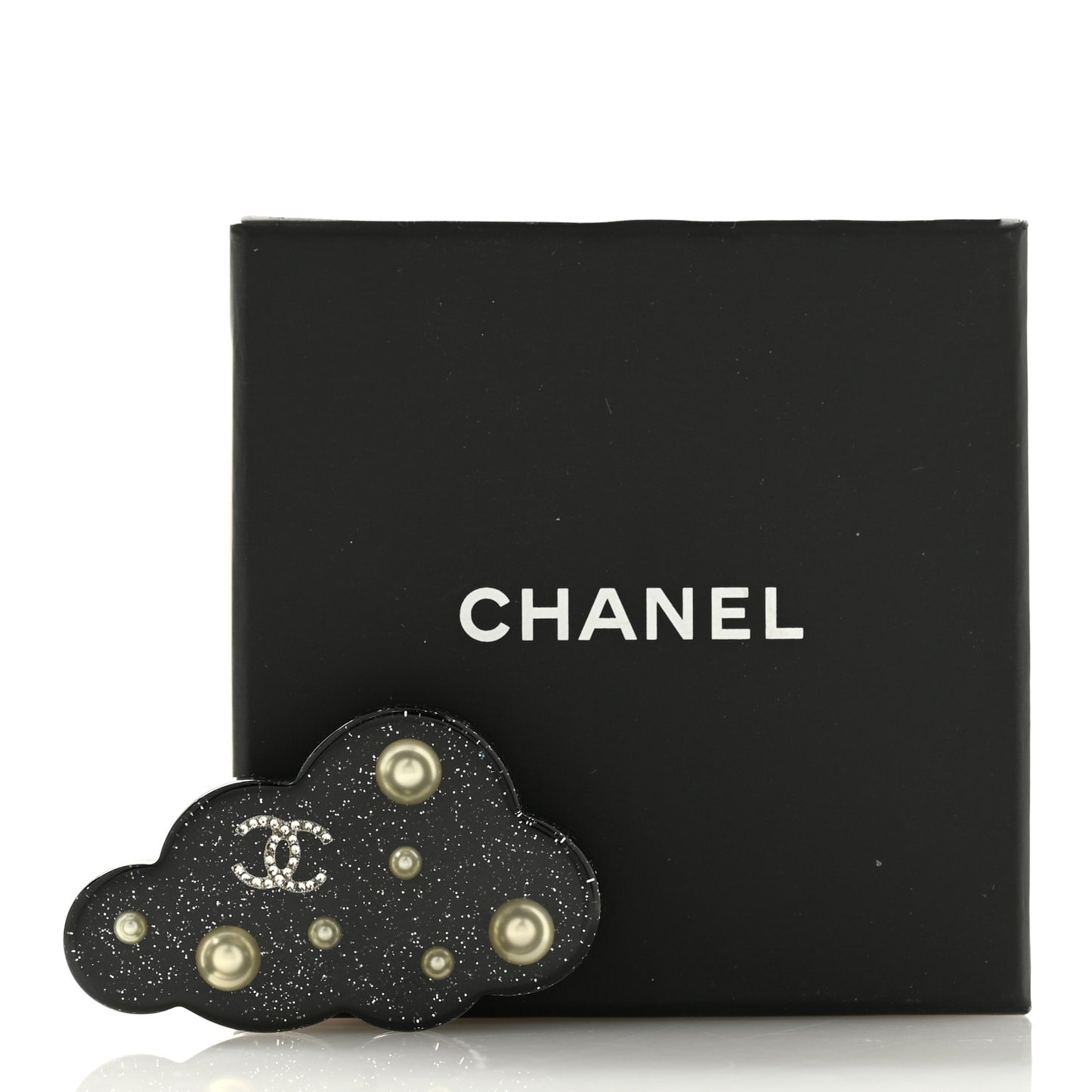 Glittered Resin Crystal Pearl CC Cloud Brooch Black Silver