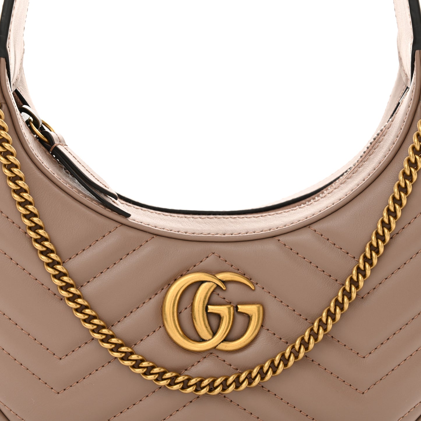 Calfskin Matelasse Chevron Mini GG Marmont Half Moon Hobo Porcelain Rose