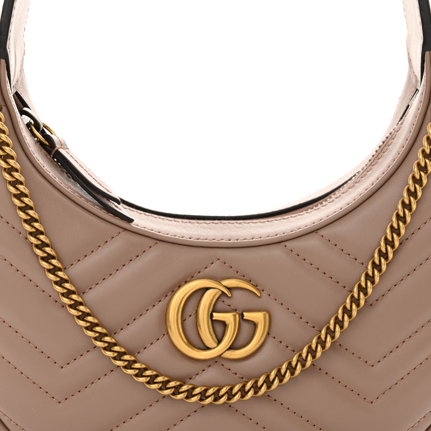Gucci Calfskin Matelasse Chevron Mini GG Marmont Half Moon Hobo Porcelain Rose 8 of 10