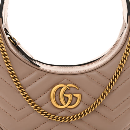 Gucci Calfskin Matelasse Chevron Mini GG Marmont Half Moon Hobo Porcelain Rose 8 of 10