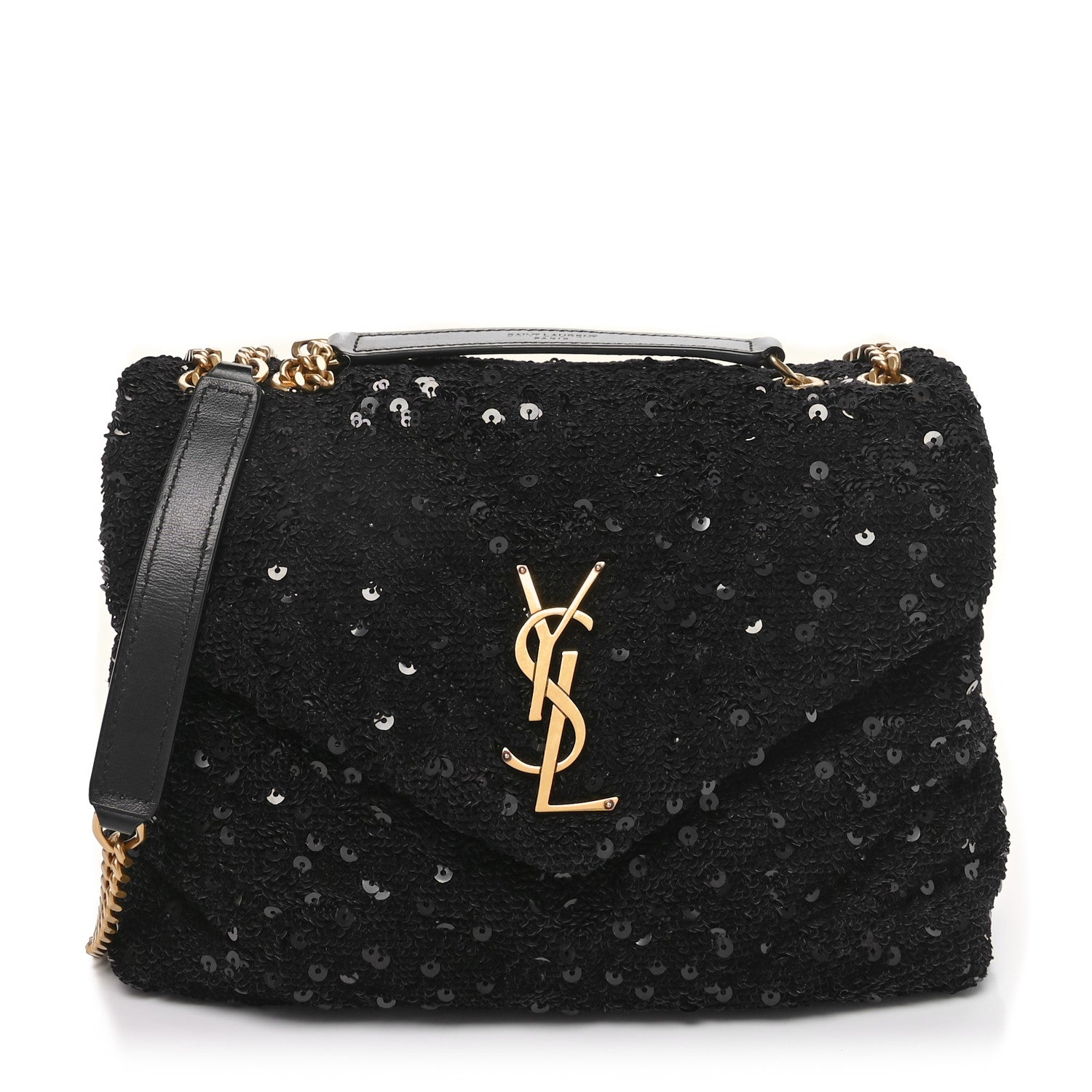 Saint Laurent Sequin Y Quilted Monogram Small Loulou Chain Satchel Black 1 of 10