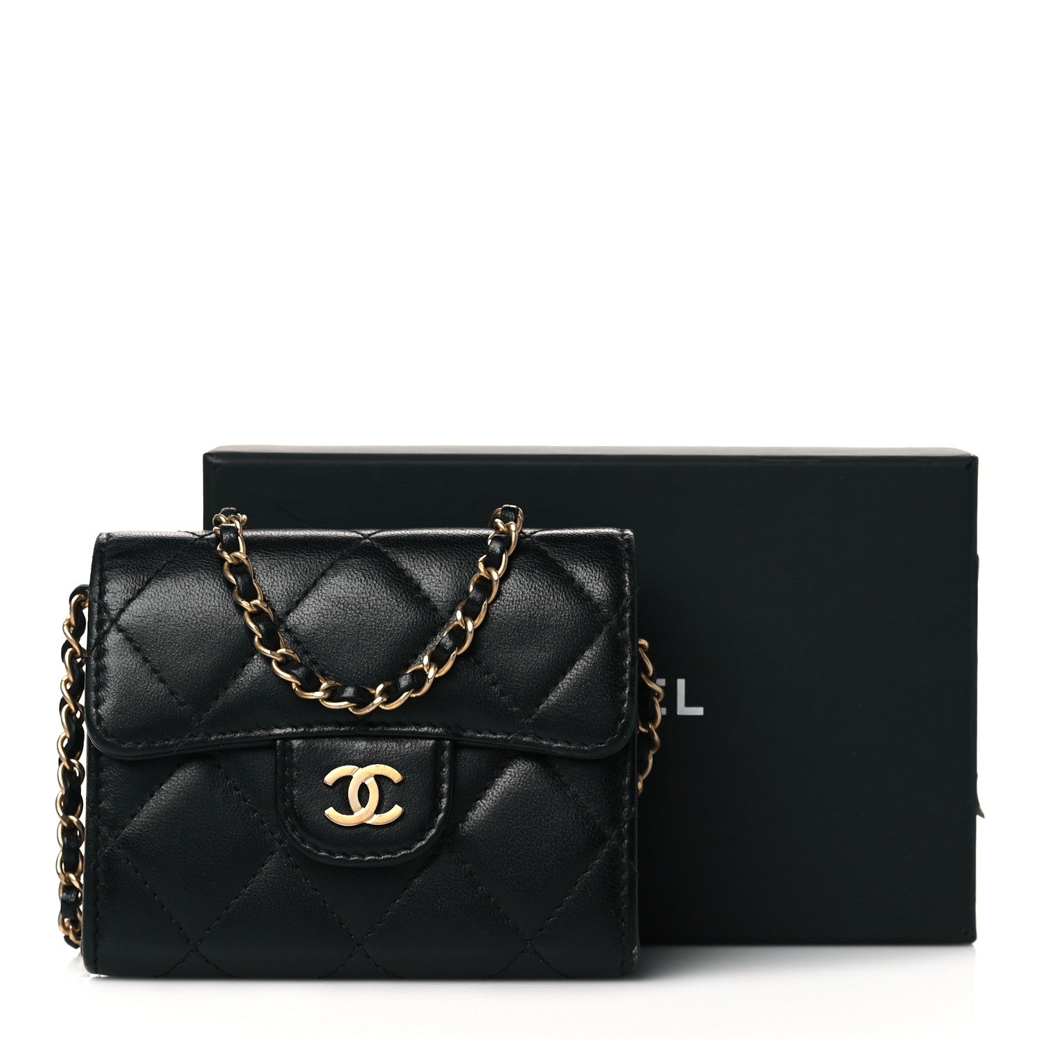 Chanel Lambskin Quilted Flap Card Holder On Chain Black 11 of 11