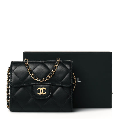 Chanel Lambskin Quilted Flap Card Holder On Chain Black 11 of 11