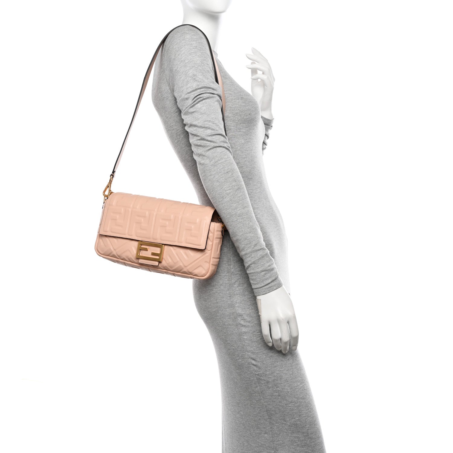 Fendi Nappa FF 1974 Embossed Baguette Rosa Quarzo 2 of 10