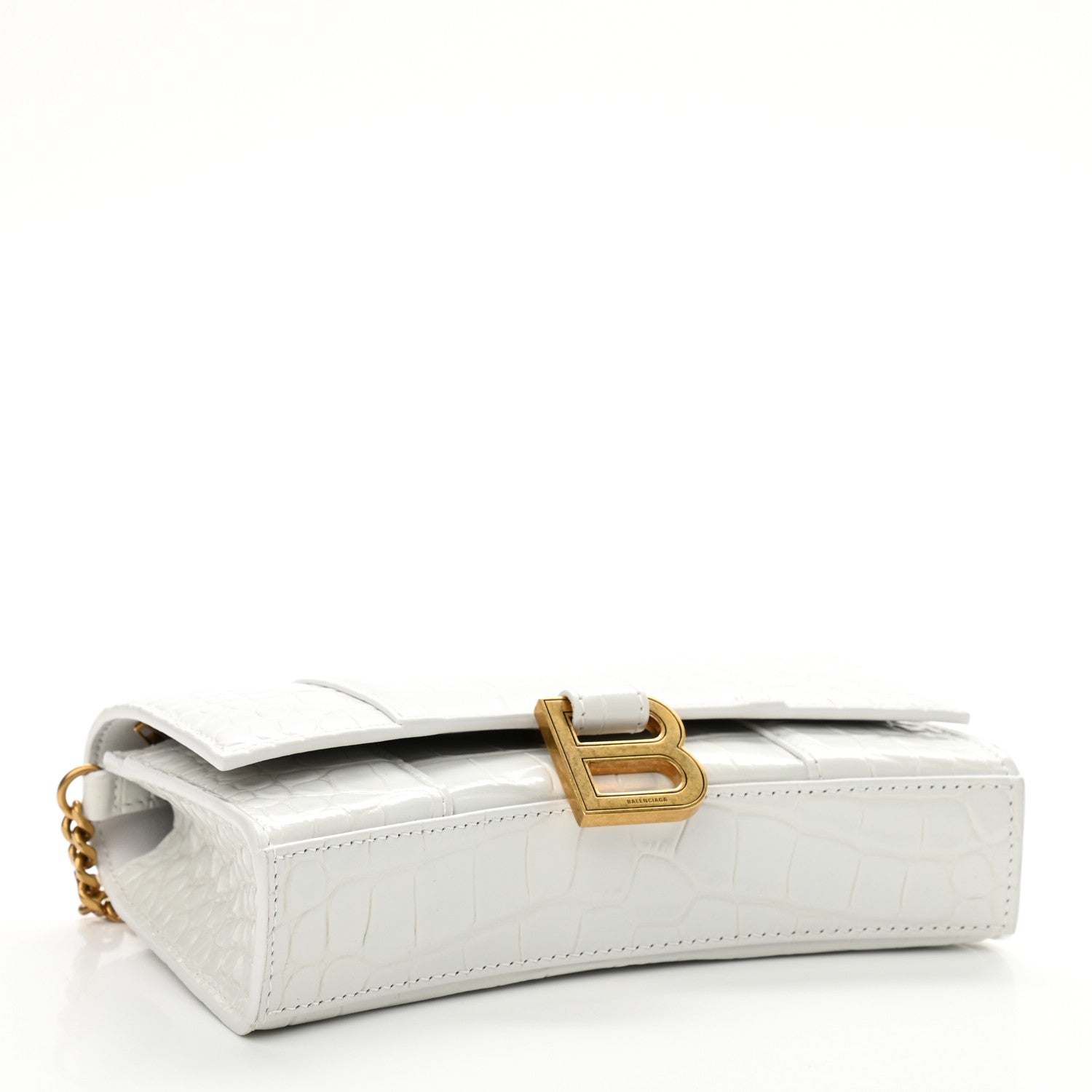 Balenciaga Shiny Calfskin Crocodile Embossed Hourglass Chain Bag White 4 of 11