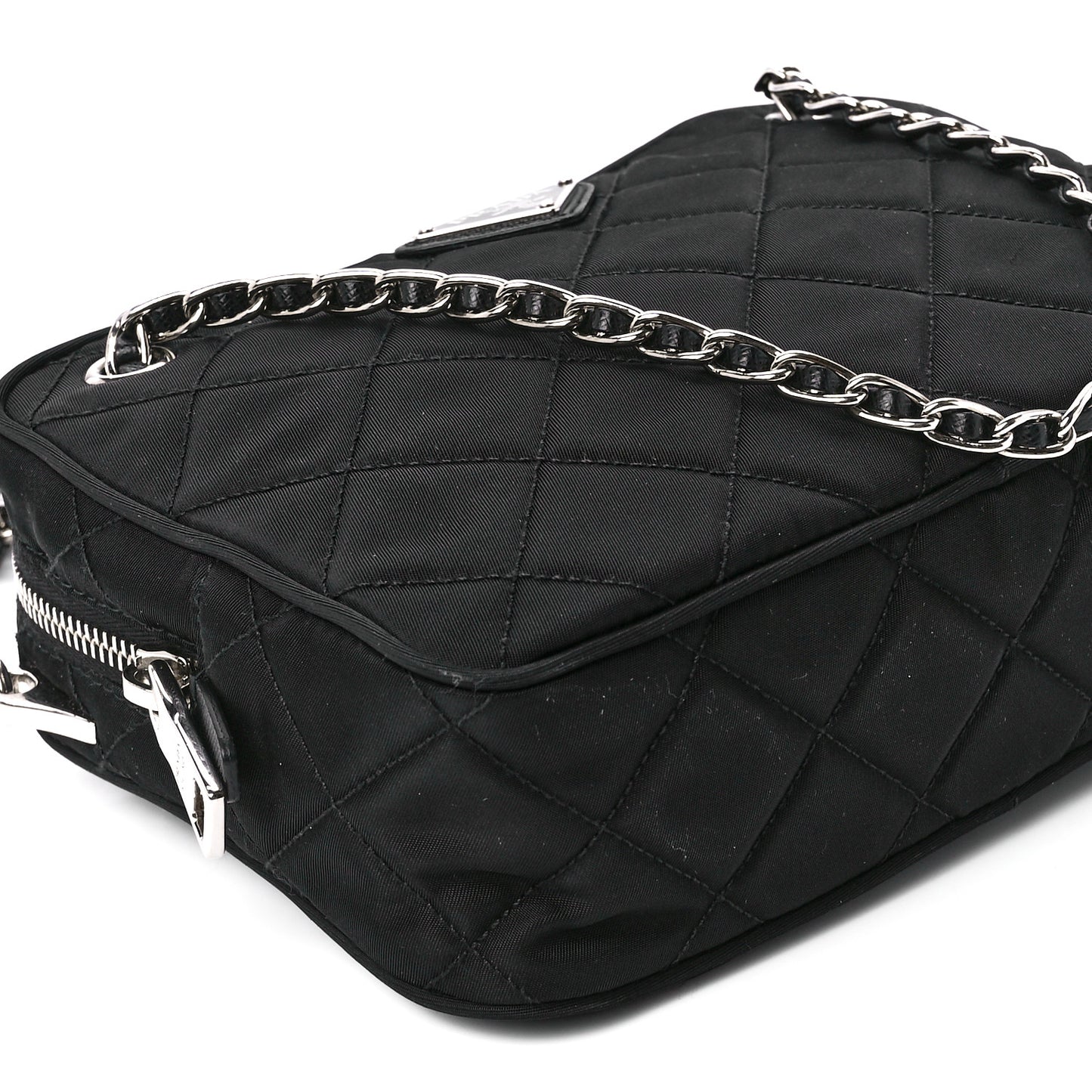 Nylon Tessuto Impuntu Quilted Bandoliera Crossbody Bag Black