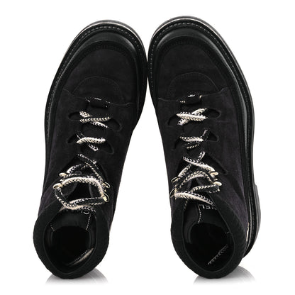 Chanel Suede Grained Calfskin CC Lace Up Boots 38 Black 2 of 13