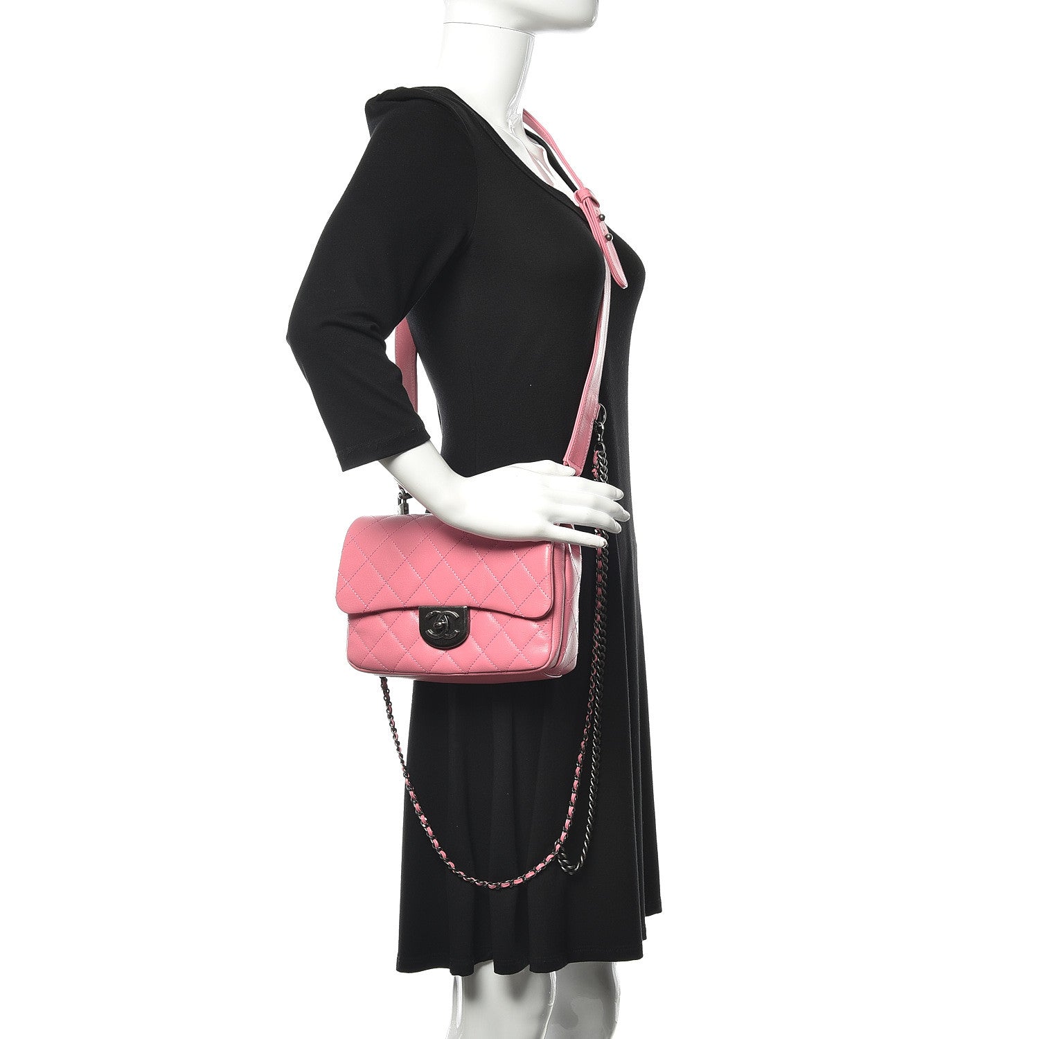 Chanel Shiny Goatskin Quilted Small Double Carry Waist Chain Flap Pink 2 of 9