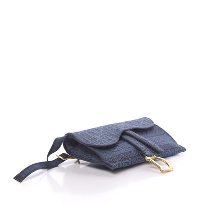 Christian Dior Oblique Embroidered Slim Saddle Pouch Denim Blue 4 of 10
