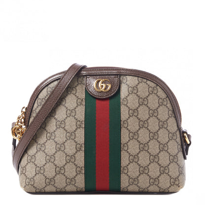 Gucci GG Supreme Monogram Textured Dollar Calfskin Web Small Ophidia Dome Shoulder Bag Beige Ebony New Acero 1 of 10