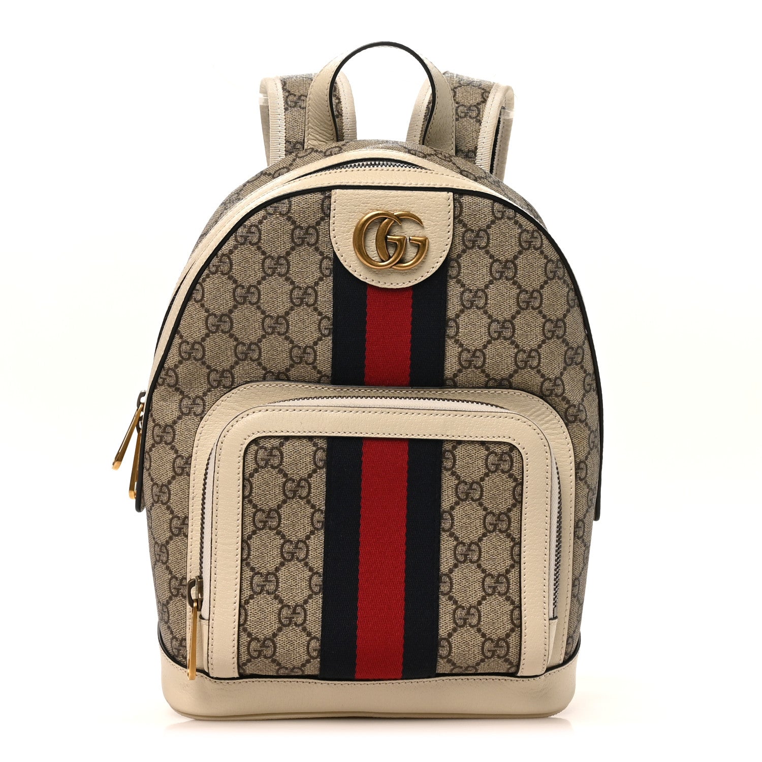 Gucci GG Supreme Monogram Textured Calfskin Web Small Ophidia Day Backpack Beige Ebony Mystic White 1 of 10