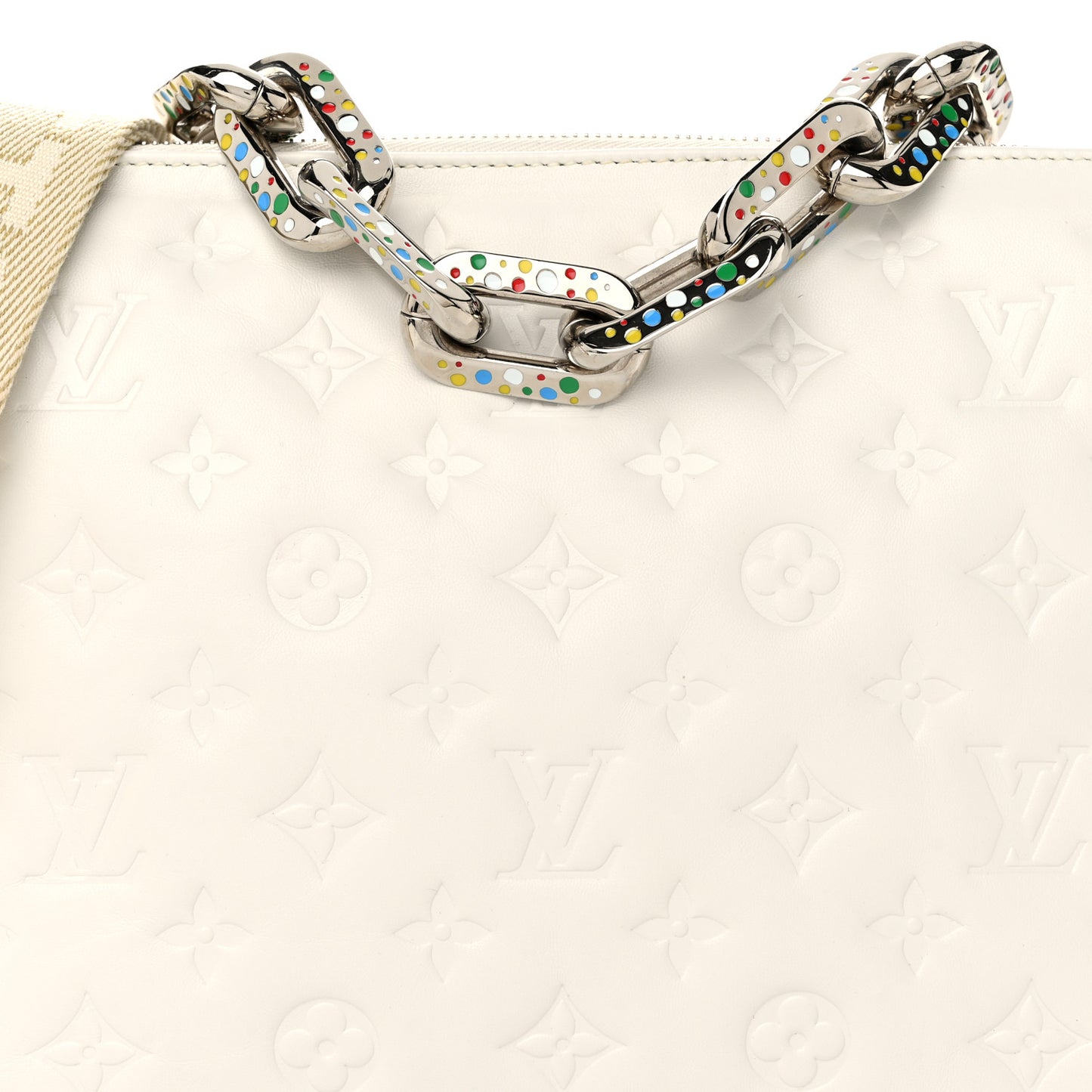 LV x YK Lambskin Embossed Monogram Coussin PM White