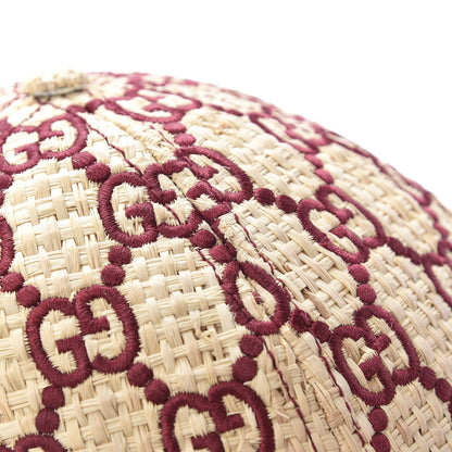 Gucci Raffia GG Monogram Elaphe Embroidered Aisha Baseball Hat L Ivory Bordeaux 9 of 9