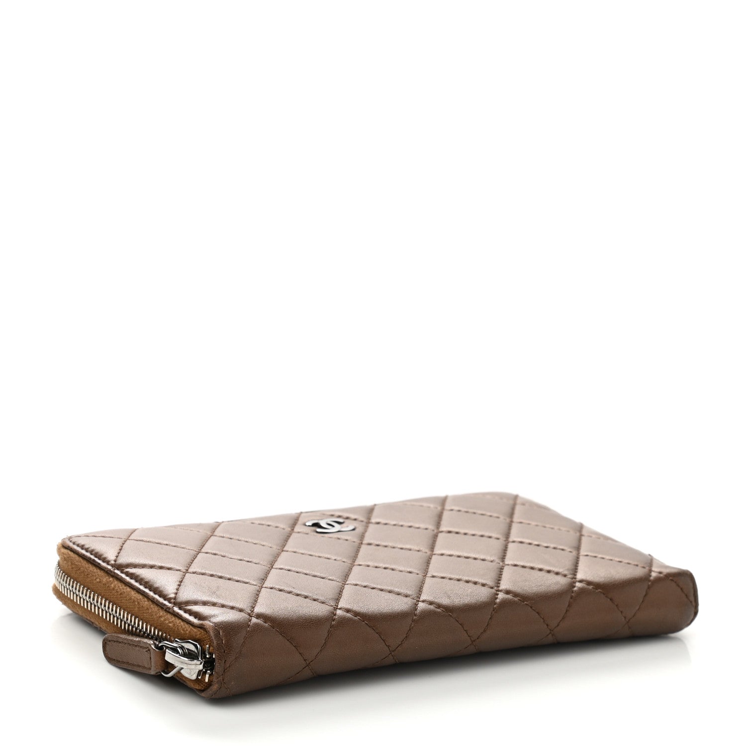 Chanel Metallic Lambskin Quilted Large Gusset Zip Around Wallet Bronze 4 of 8