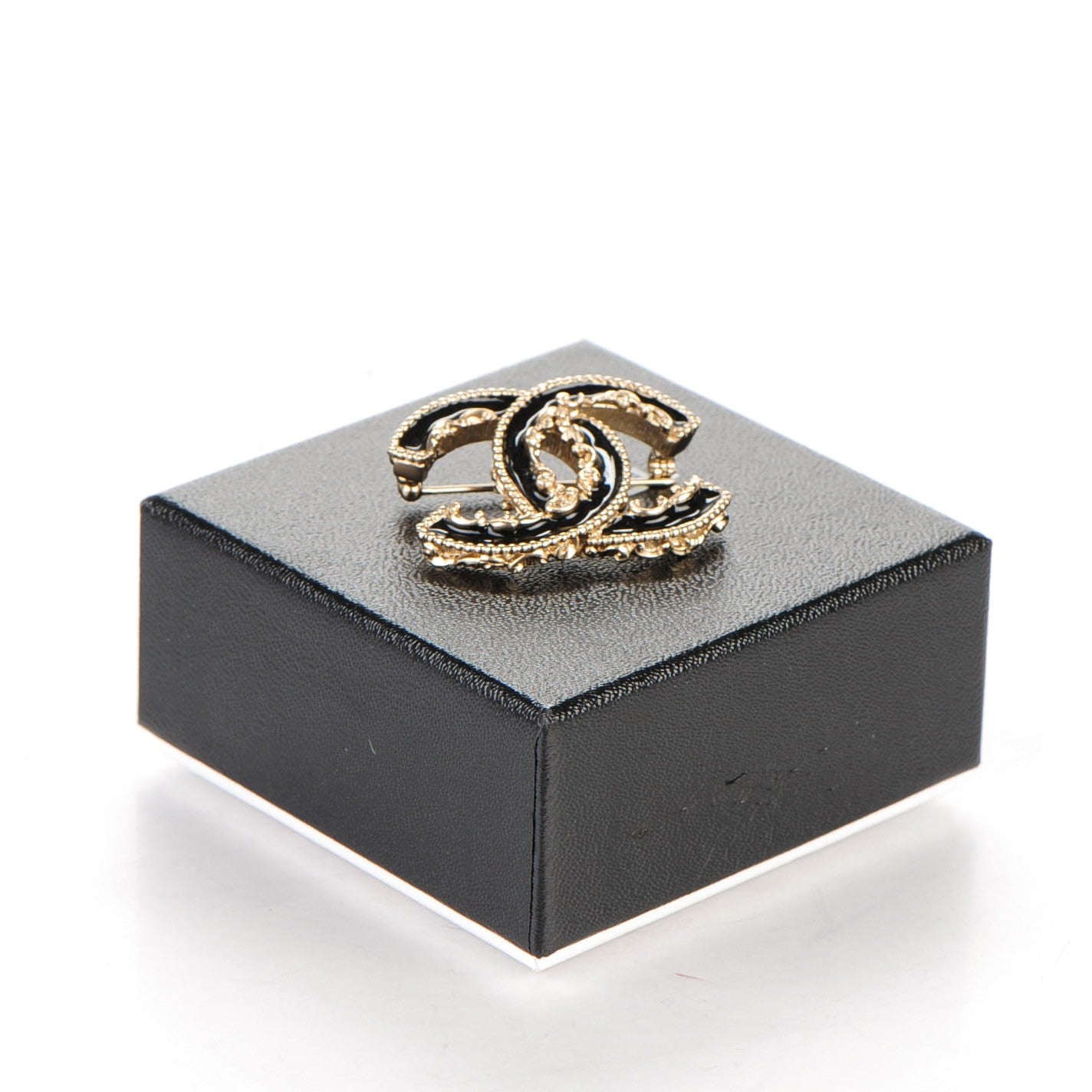 Enamel CC Baroque Brooch Black Gold