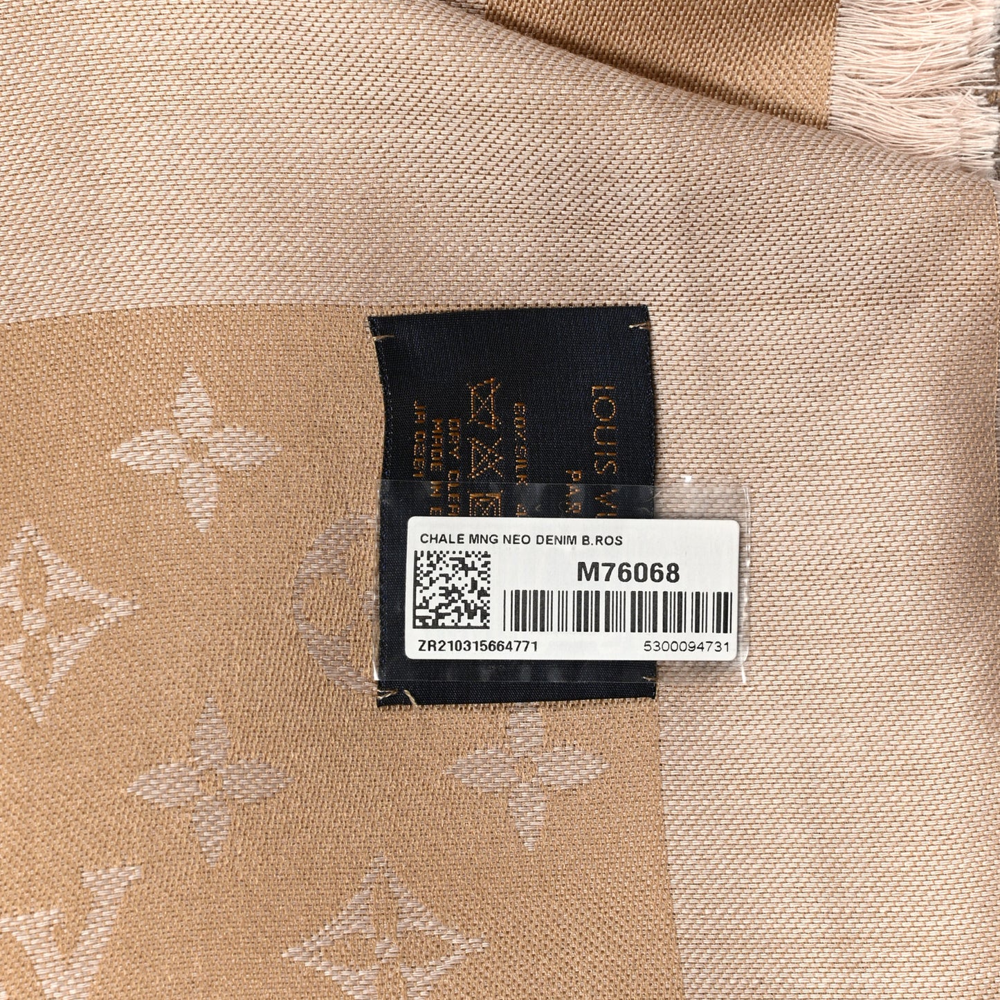 Silk Wool Monogram Denim Shawl Beige Rose
