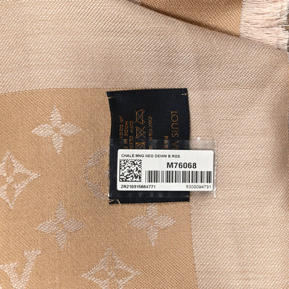 Louis Vuitton Silk Wool Monogram Denim Shawl Beige Rose 6 of 6