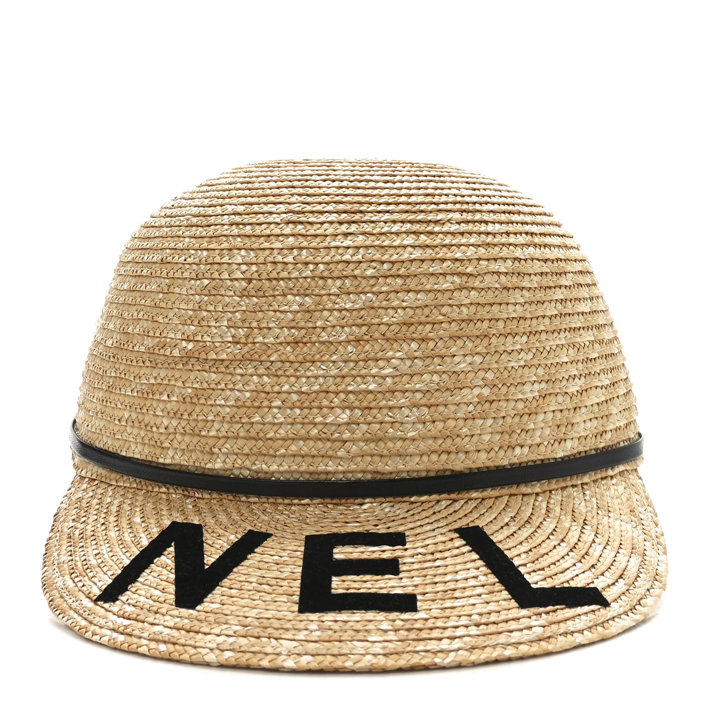 Straw Calfskin Logo Visor Hat M Natural Black