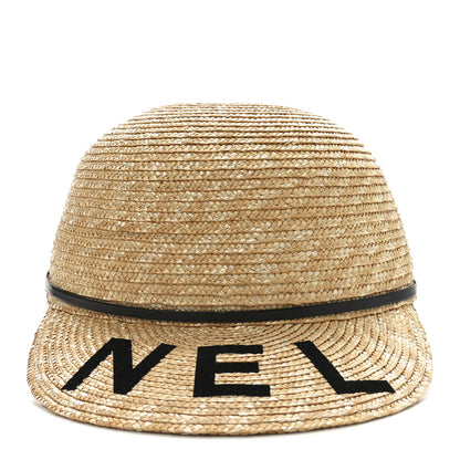 Chanel Straw Calfskin Logo Visor Hat M Natural Black 6 of 9